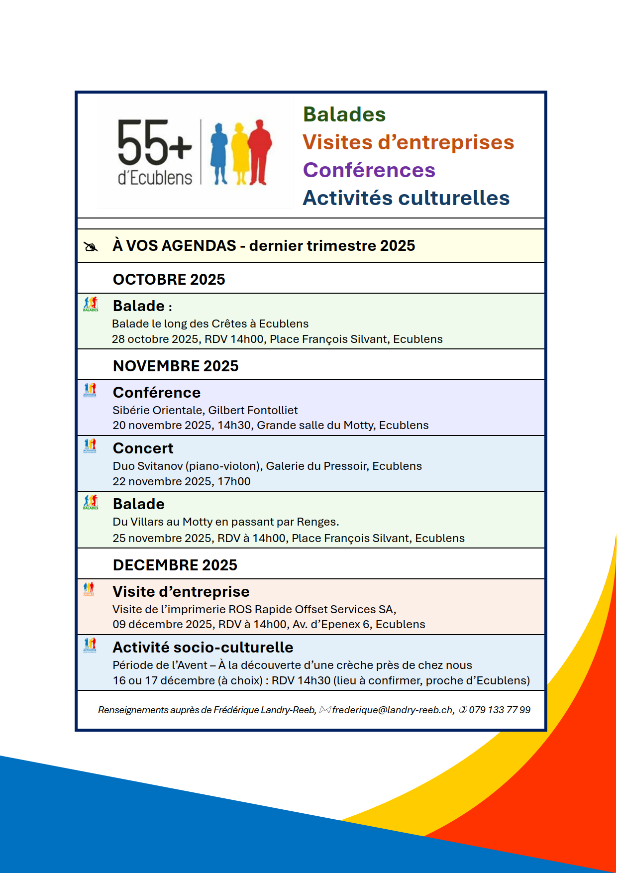 Activités 55+ dernier trimestre 2025