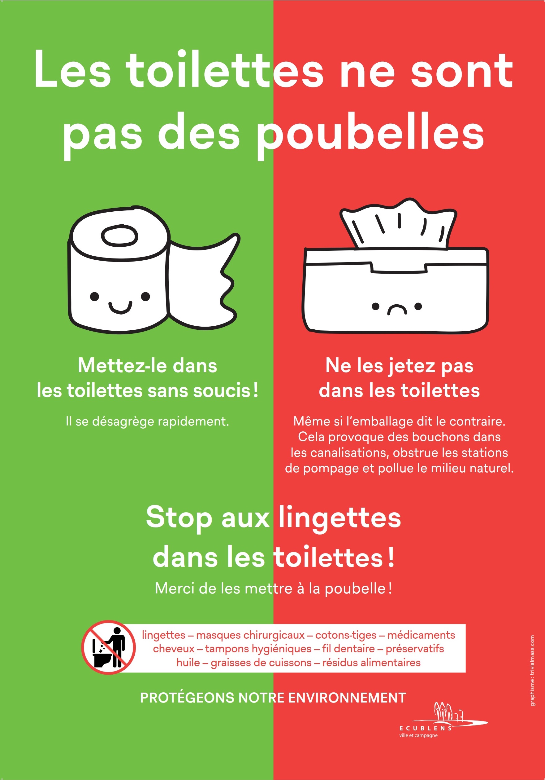 Administration communale Ecublens - Les toilettes ne sont pas des poubelles